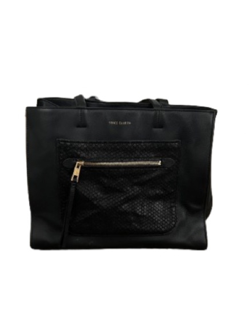 Vince Camuto Black Leather Tote with Gold Accents